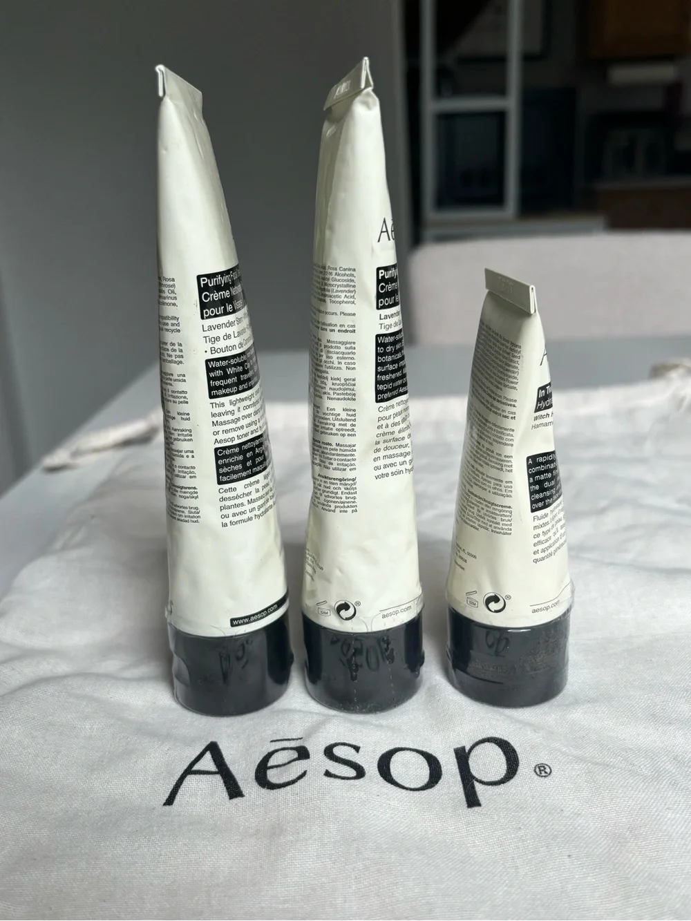 NWT Aesop Facial Cream Cleansers x 2 & In Two Minds Facial Hydrator w/ cloth bag